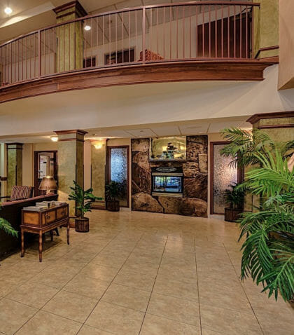 Inside lobby of the Triple Play resort