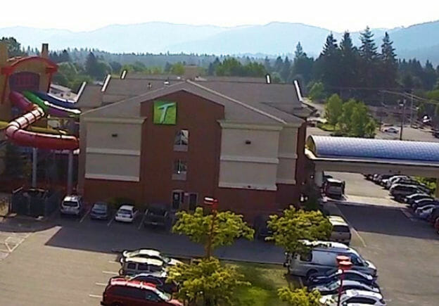 Arial shot of the outside of Triple Play resort