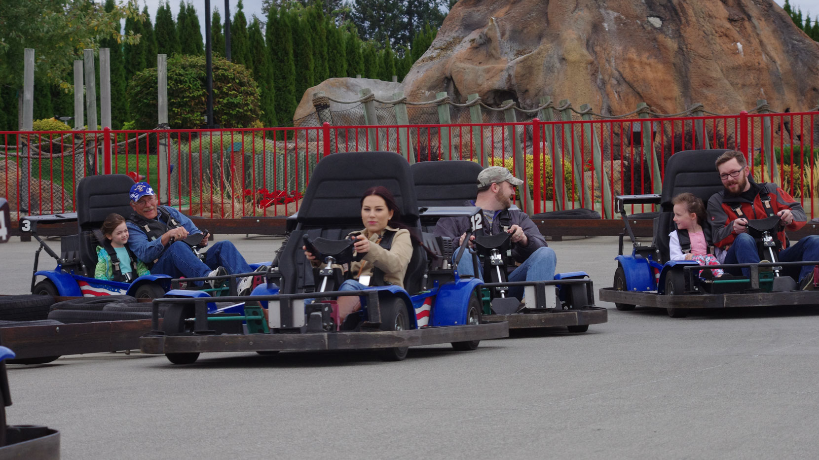 Families racing on the Go Kart track
